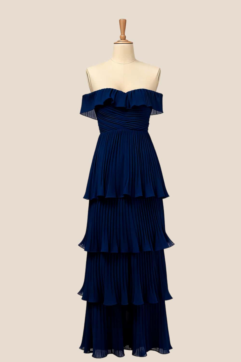 Off the Shoulder Pink Pleated Maxi Dress - Image 5