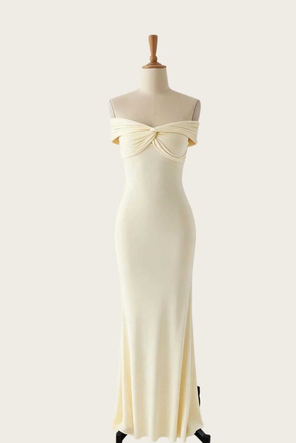 Off the Shoulder Yellow Twist Fitted Long Dress