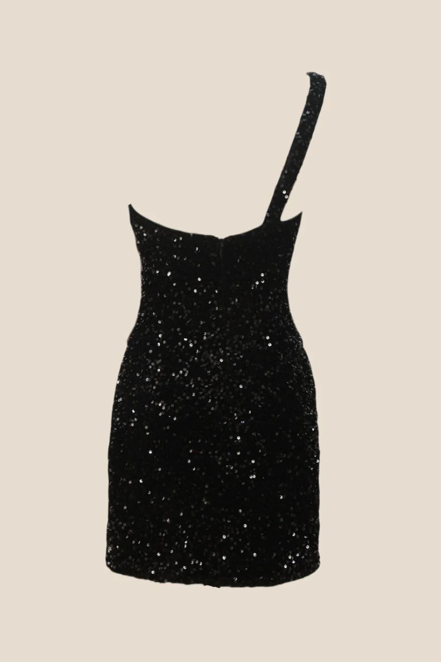 One Shoulder Black Sequin Bodycon Mini Dress - Image 2