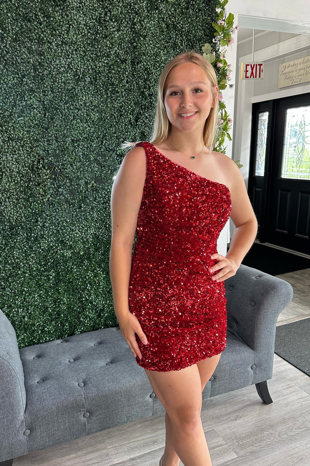 One Shoulder Black Sequin Bodycon Mini Dress - Image 4