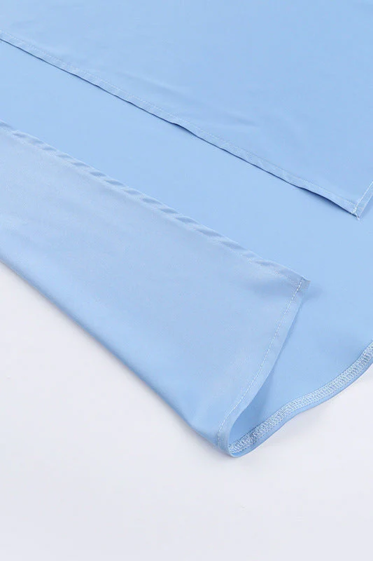 One Shoulder Blue Ruched Slit Long Dress - Image 10