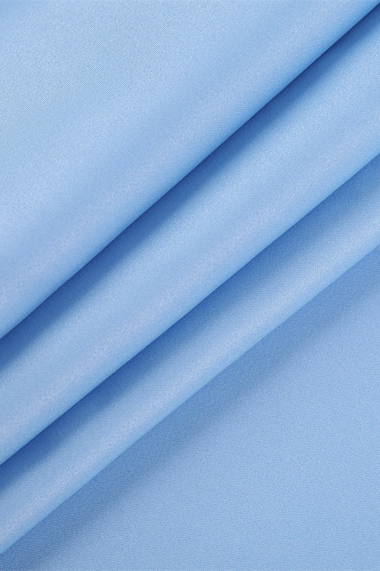 One Shoulder Blue Ruched Slit Long Dress - Image 11