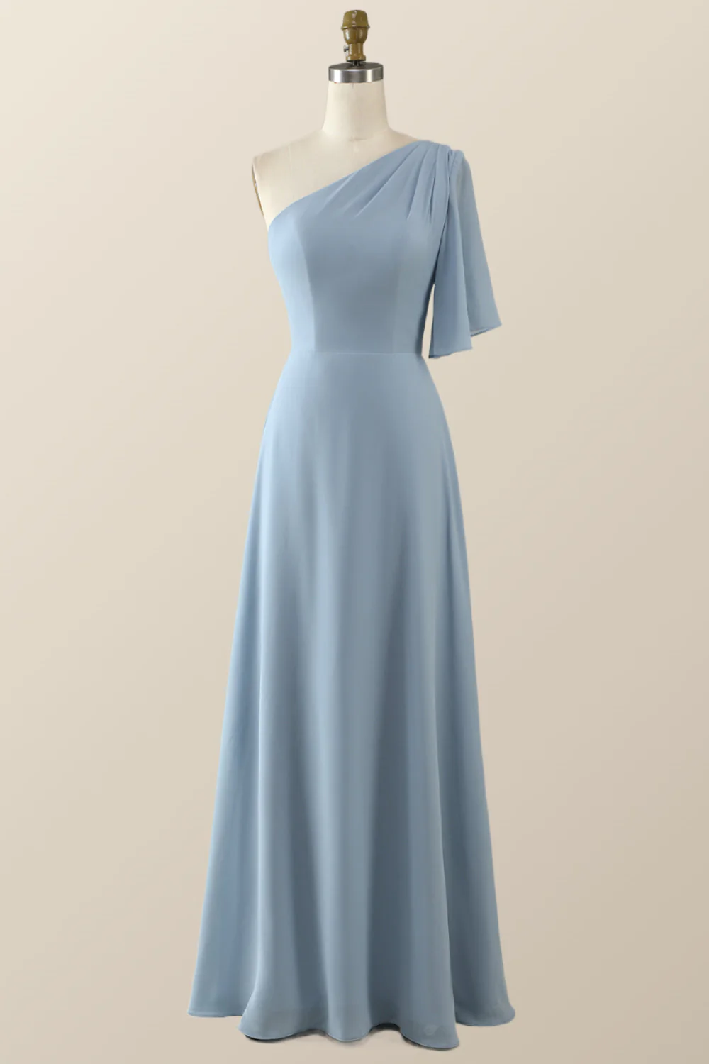 One Shoulder Blush Pink Chiffon Long Bridesmaid Dress - Image 4