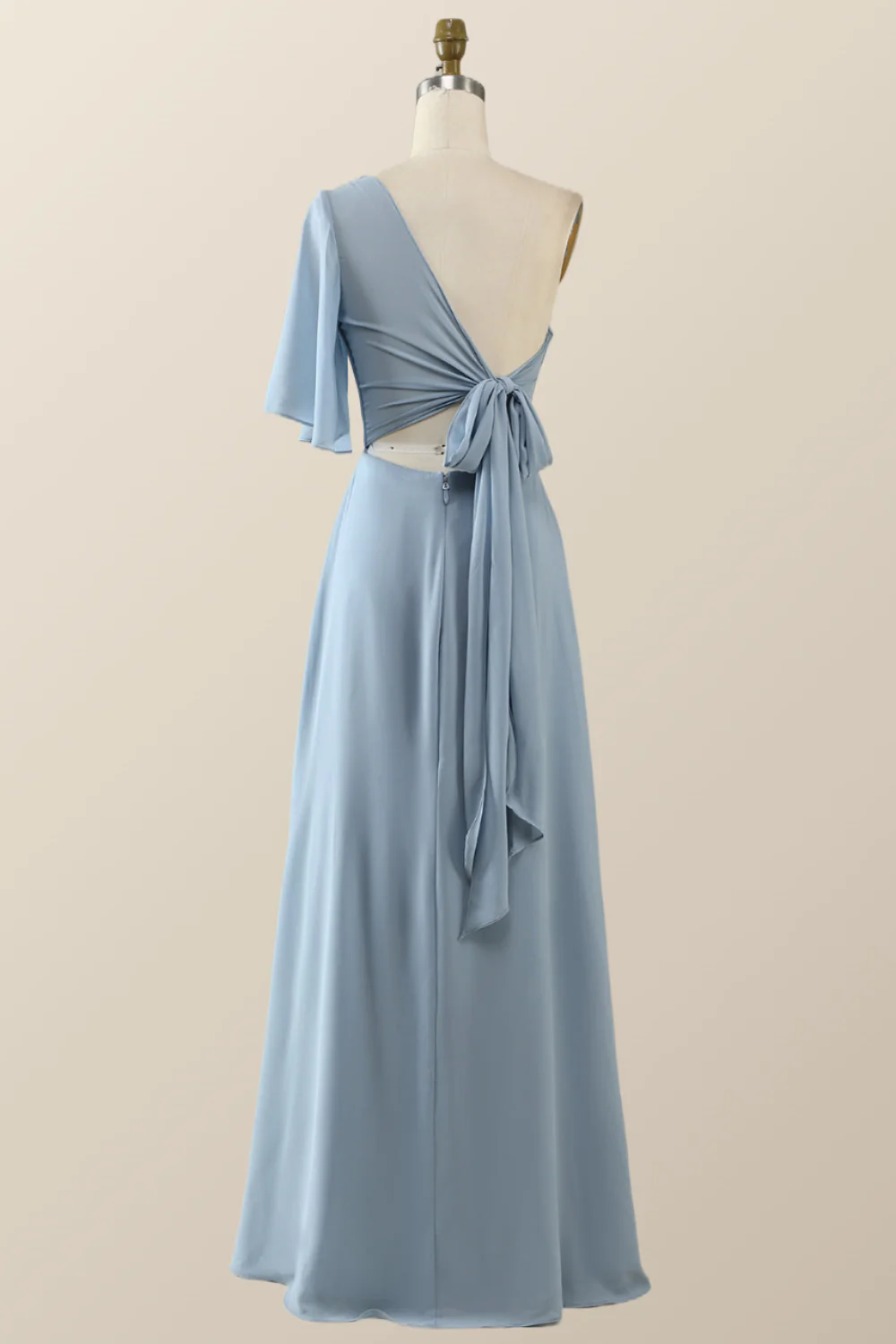One Shoulder Blush Pink Chiffon Long Bridesmaid Dress - Image 5