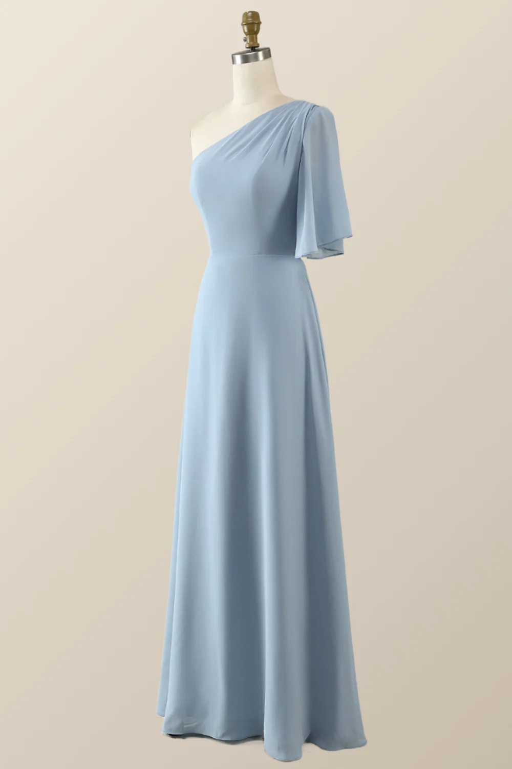One Shoulder Blush Pink Chiffon Long Bridesmaid Dress - Image 6