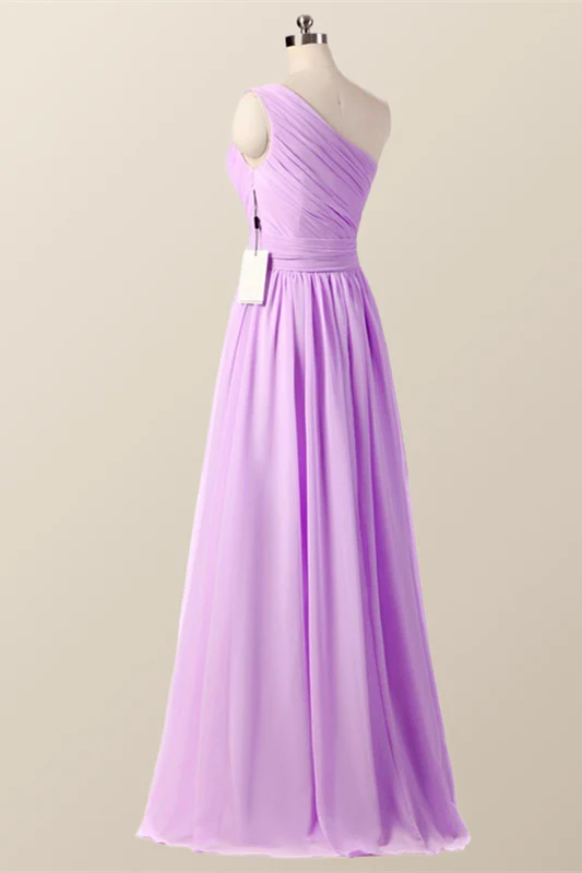 One Shoulder Blush Pink Pleated Long Bridesmaid Dress - Image 10