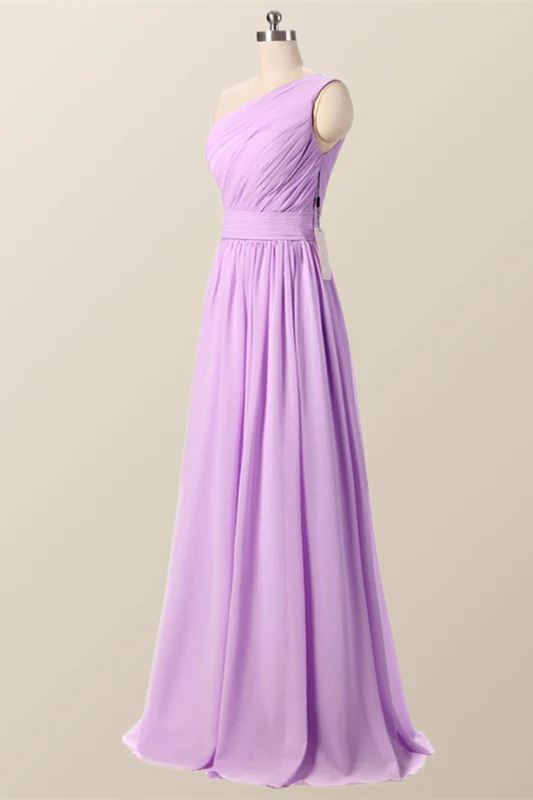 One Shoulder Blush Pink Pleated Long Bridesmaid Dress - Image 8