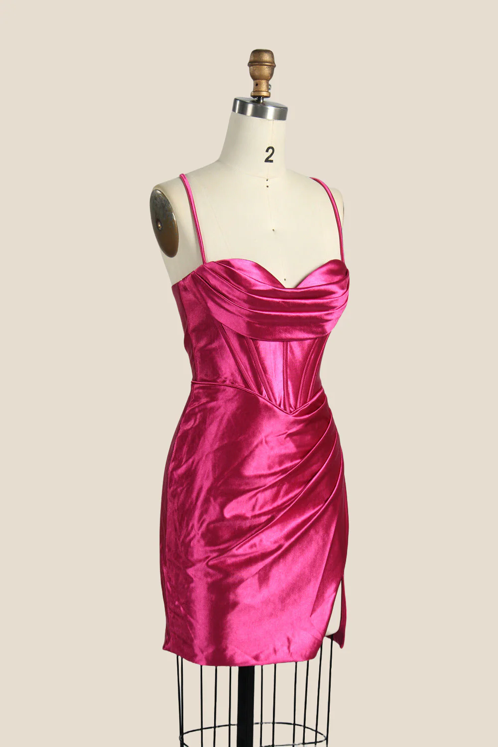 One Shoulder Fuchsia Ruched Tight Short Dress - Image 3
