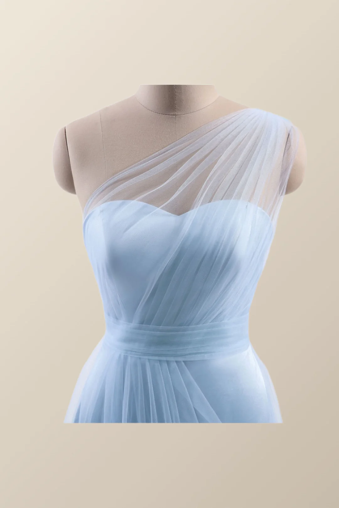 One Shoulder Light Blue Tulle A-line Bridesmaid Dress - Image 2