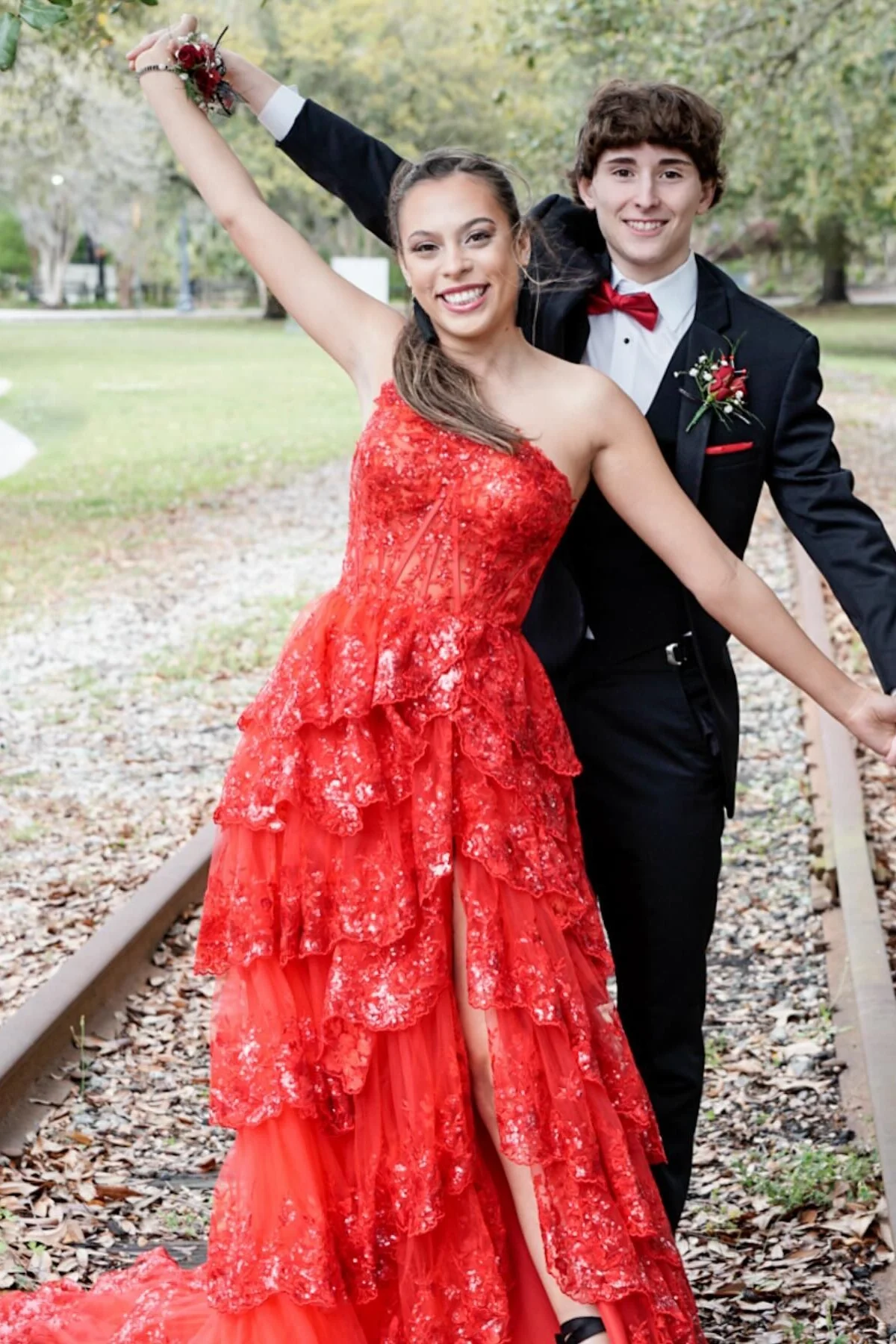 One Shoulder Navy Blue Appliques Ruffles Long Formal Dress - Image 5