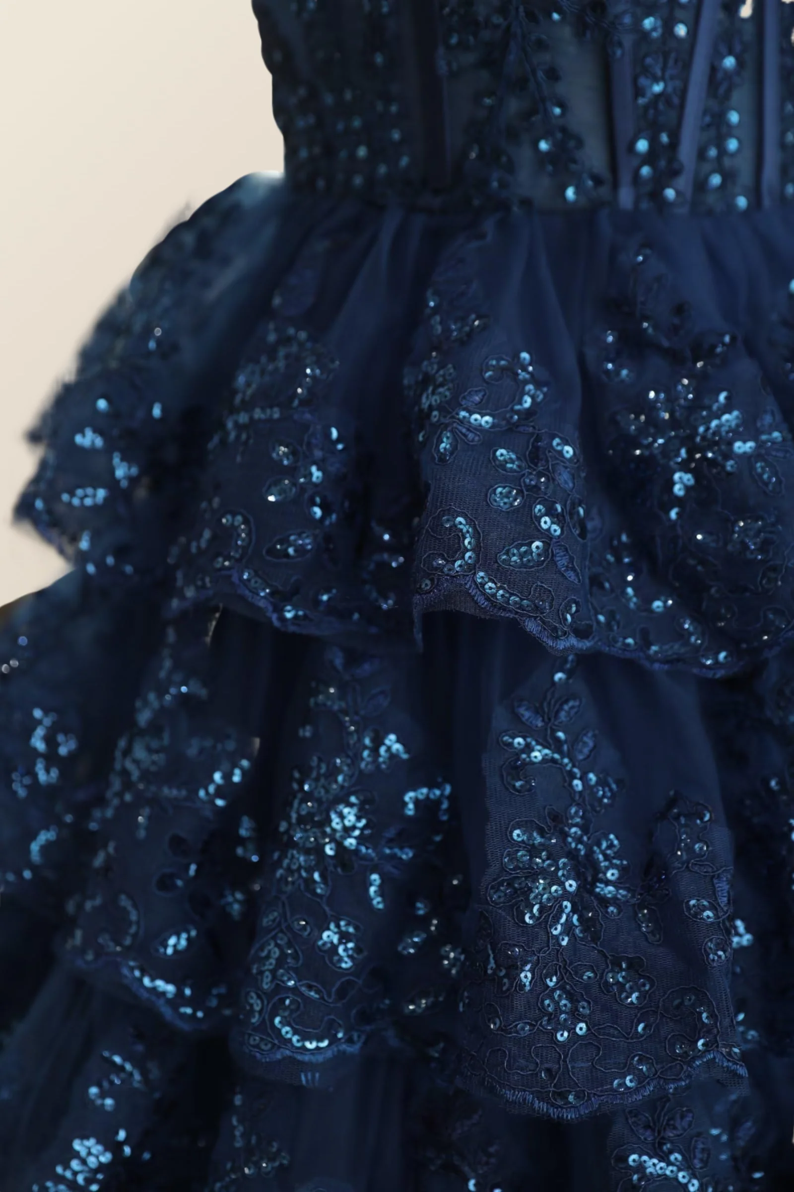 One Shoulder Navy Blue Ruffles A-line Dress - Image 4