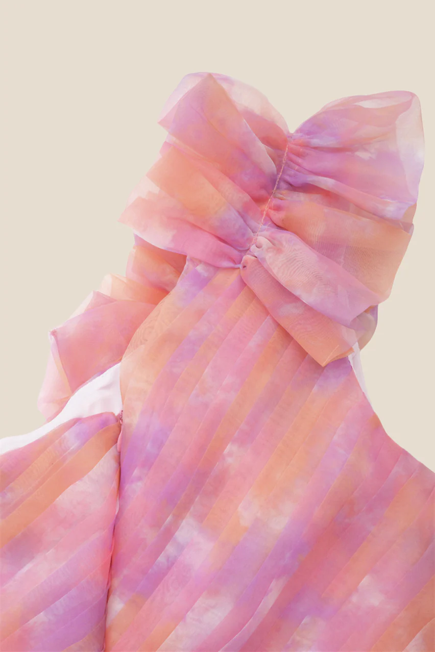 One Shoulder Pink Print Tiered Long Dress - Image 4