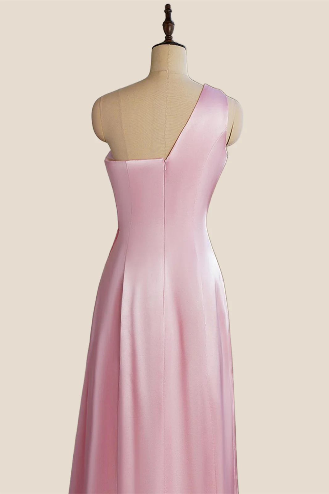One Shoulder Pink Ruched Long Party Dress - Image 4