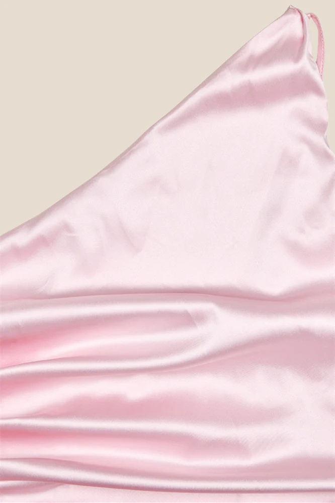 One Shoulder Pink Ruffle Hem Long Dress - Image 6