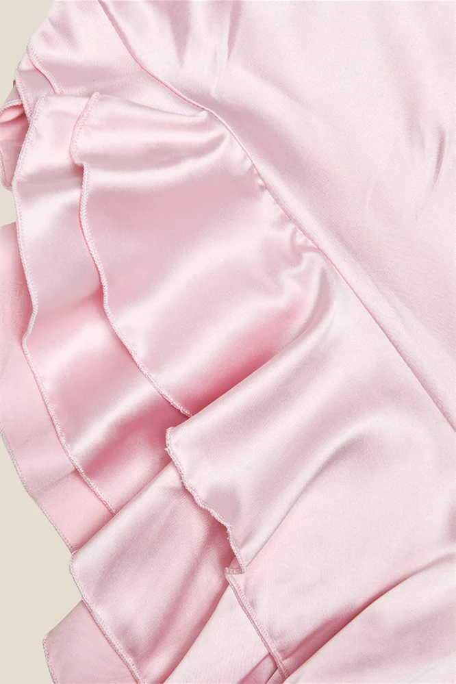 One Shoulder Pink Ruffle Hem Long Dress - Image 7