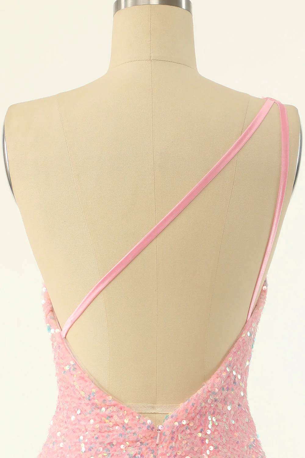 One Shoulder Pink Sequin Bodycon Mini Dress - Image 6
