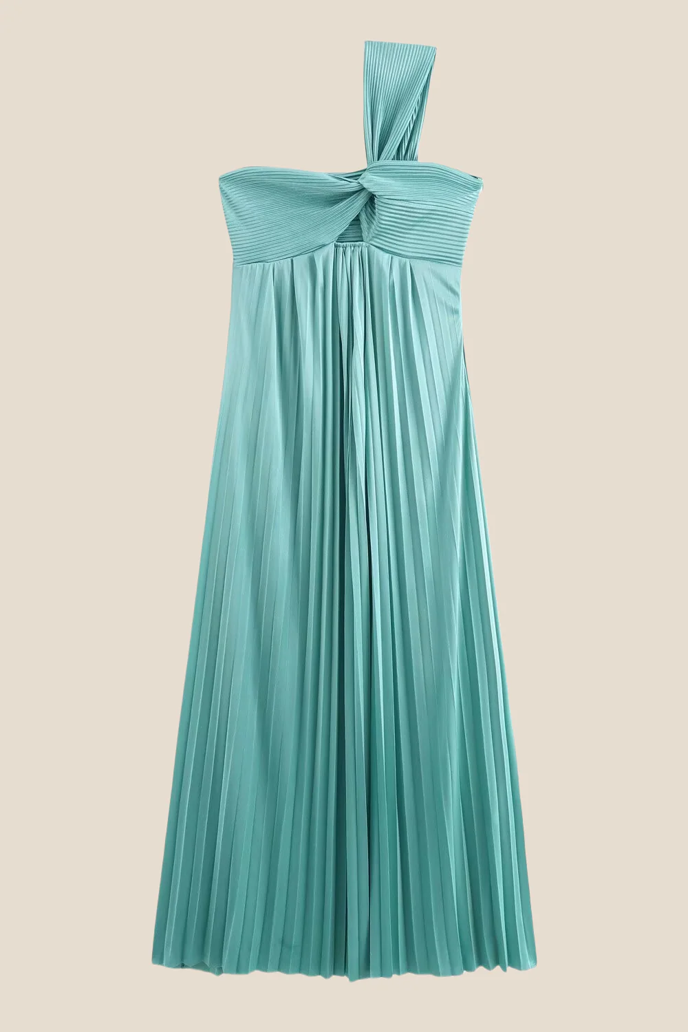 One Shoulder Red High Waist Pleated Long Dress - Image 10