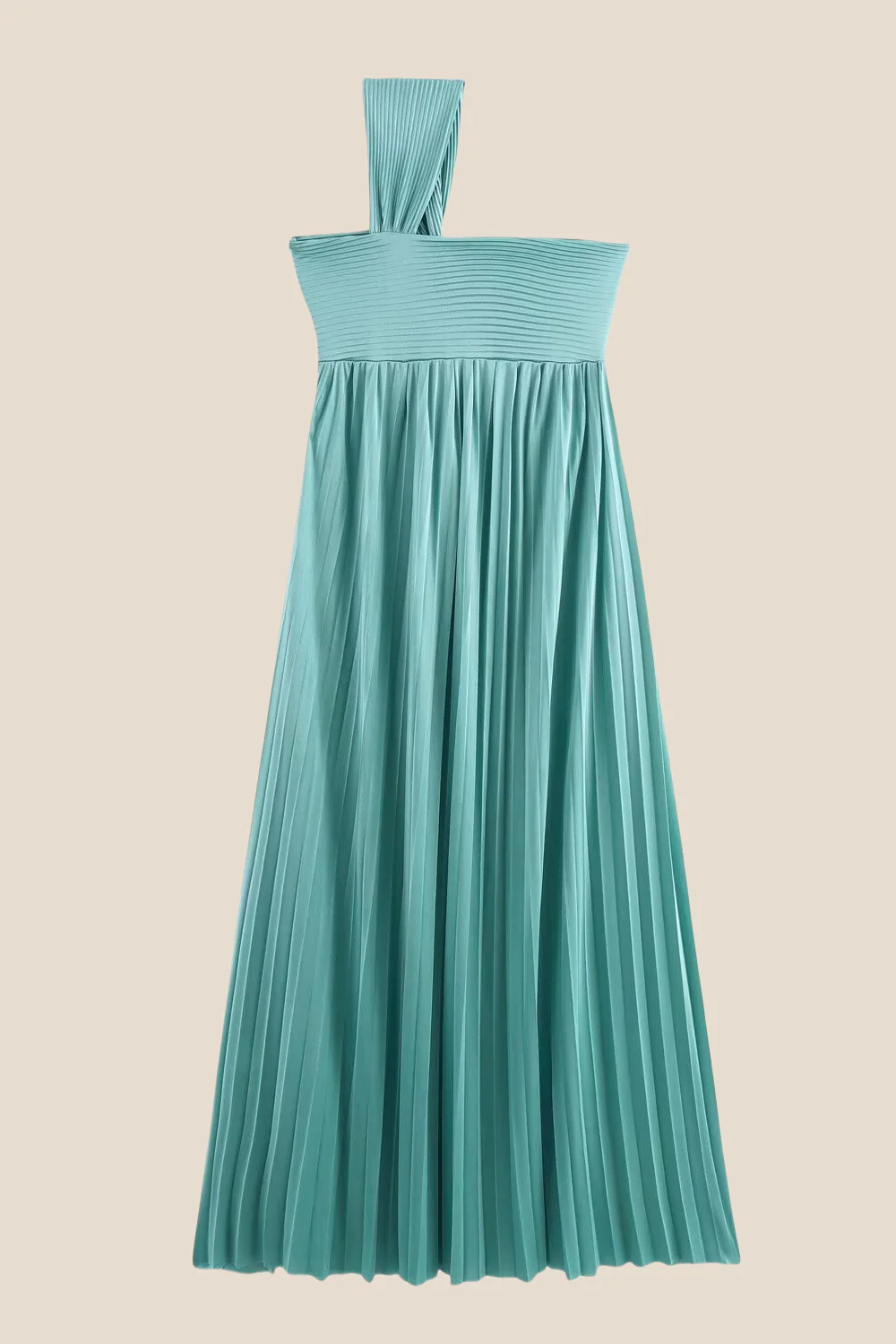 One Shoulder Red High Waist Pleated Long Dress - Image 11