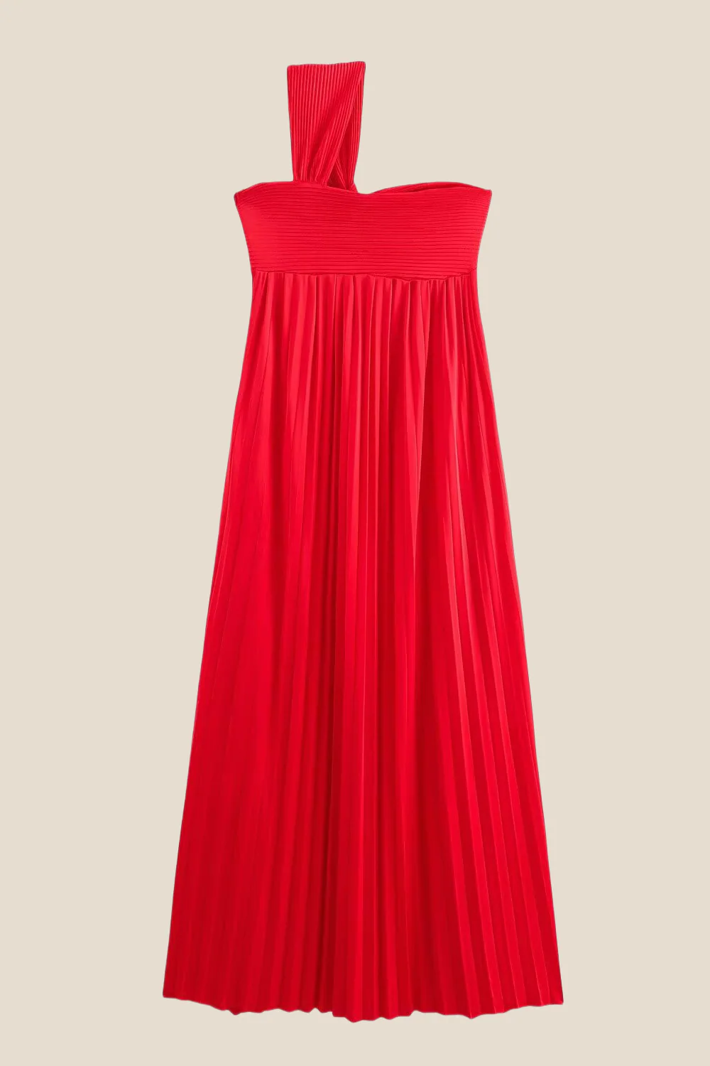 One Shoulder Red High Waist Pleated Long Dress - Image 2