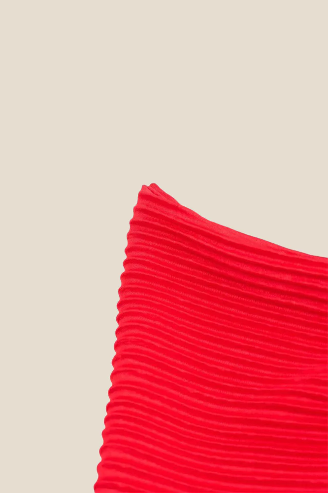 One Shoulder Red High Waist Pleated Long Dress - Image 6