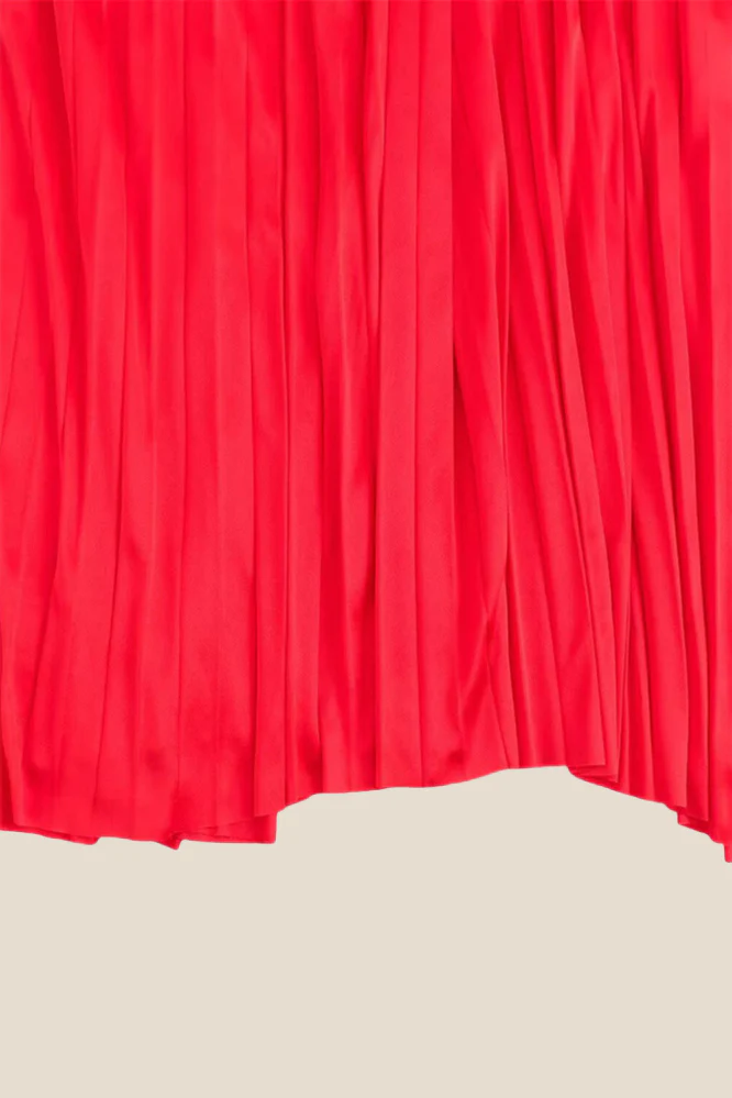 One Shoulder Red High Waist Pleated Long Dress - Image 8