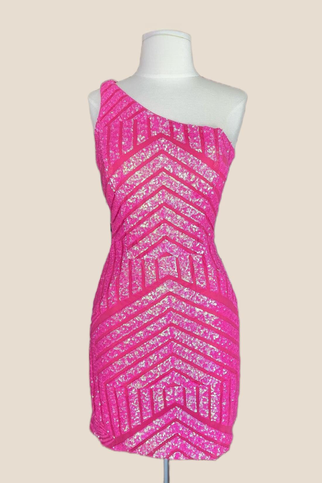 One Shoulder Red Sequin Bodycon Short Dress - Image 2