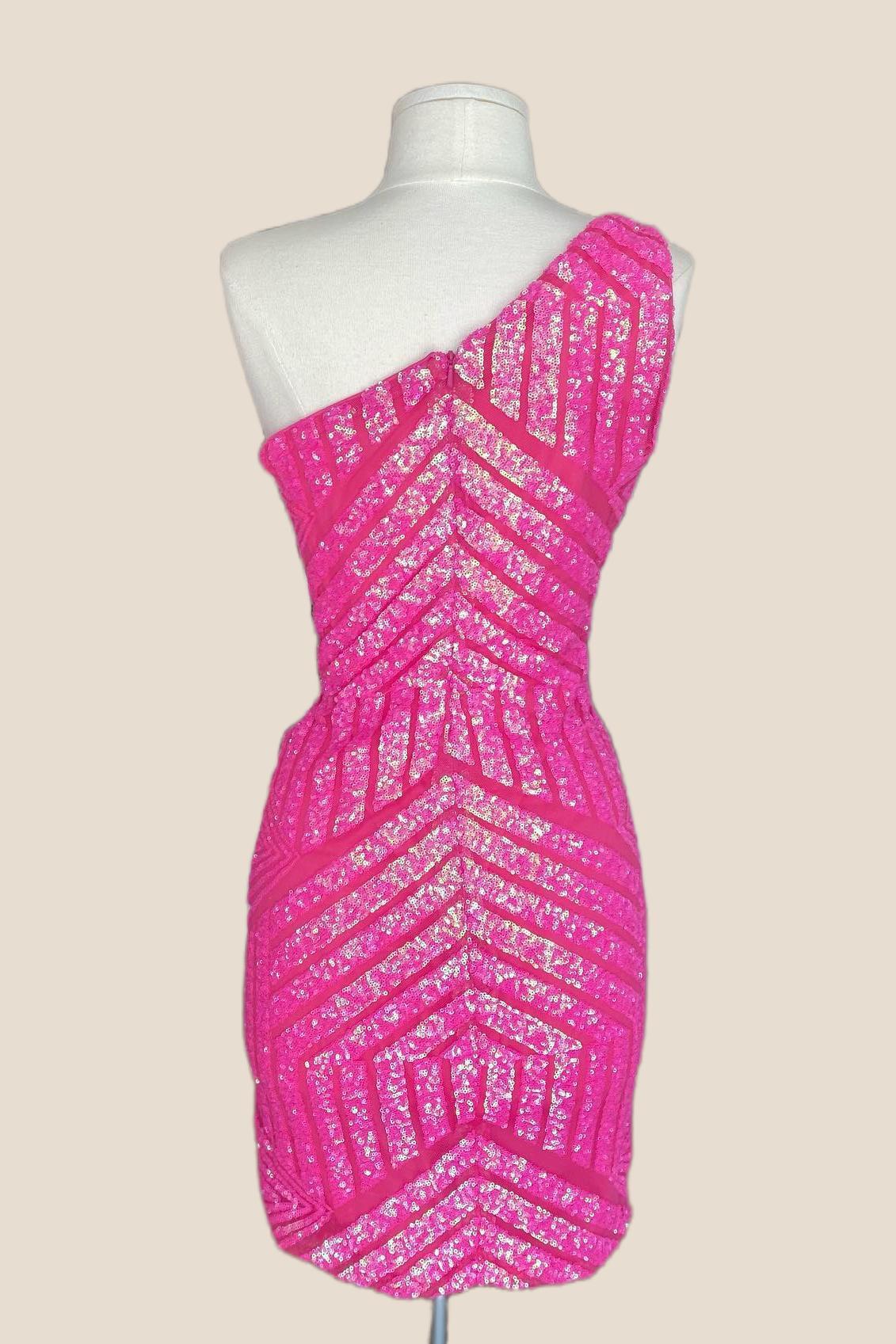 One Shoulder Red Sequin Bodycon Short Dress - Image 3