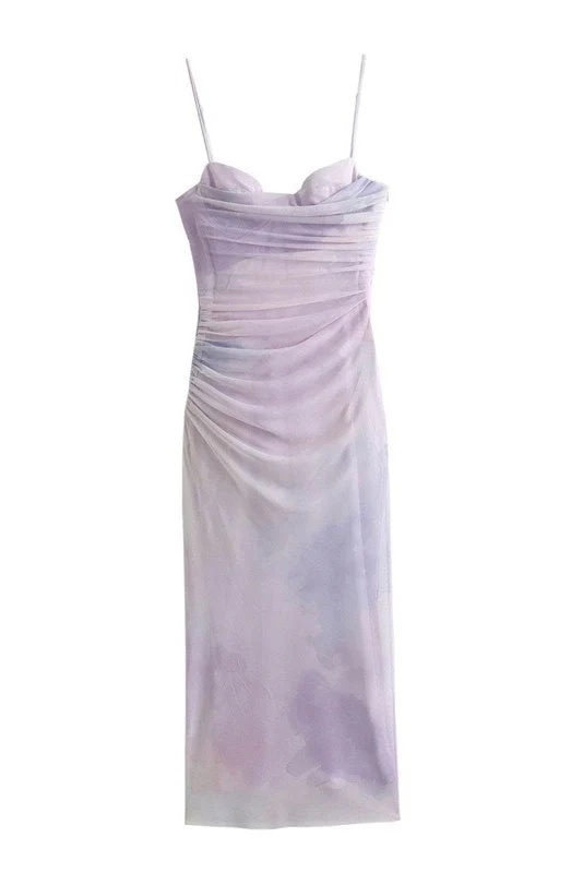 Orange Straps Print Draped Fitted Dress - Image 2