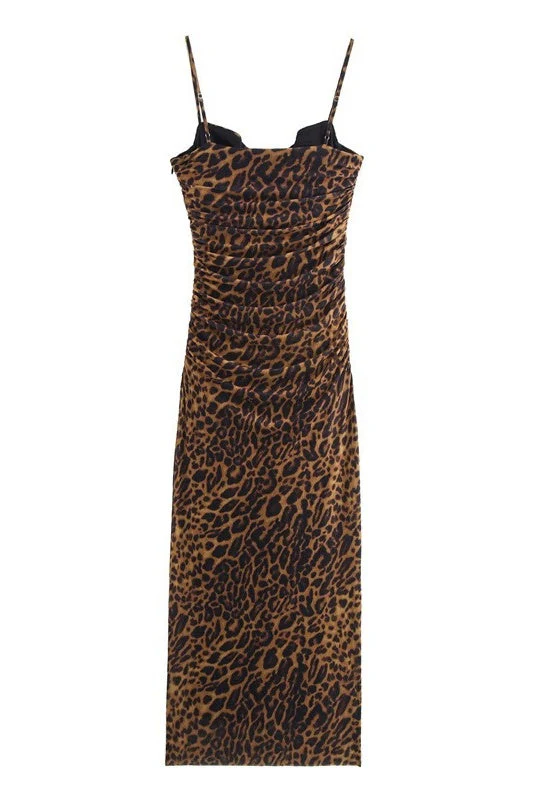 Orange Straps Print Draped Fitted Dress - Image 4