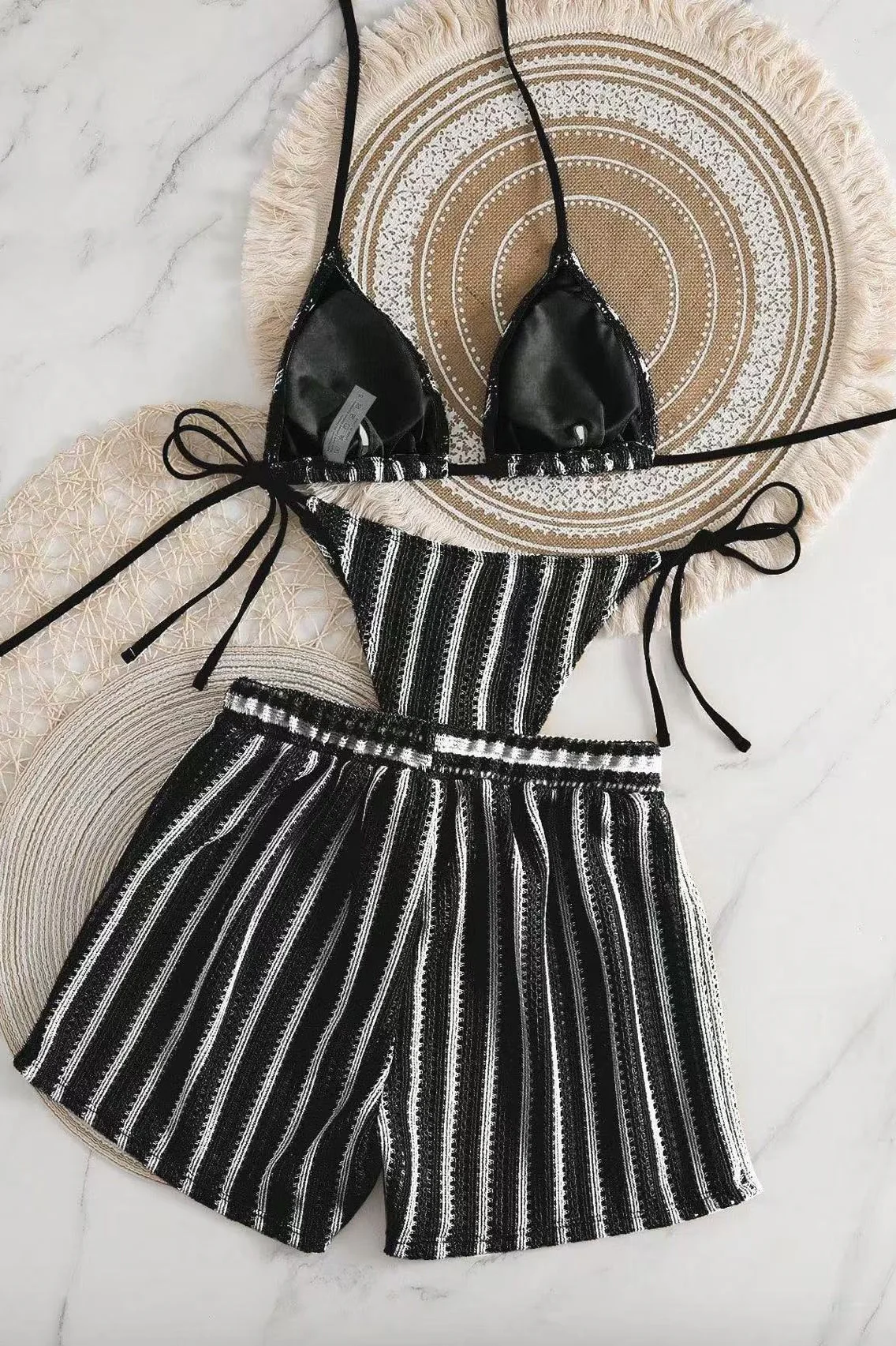 Pink Halter Striped 3-Piece Bikini Set - Image 4