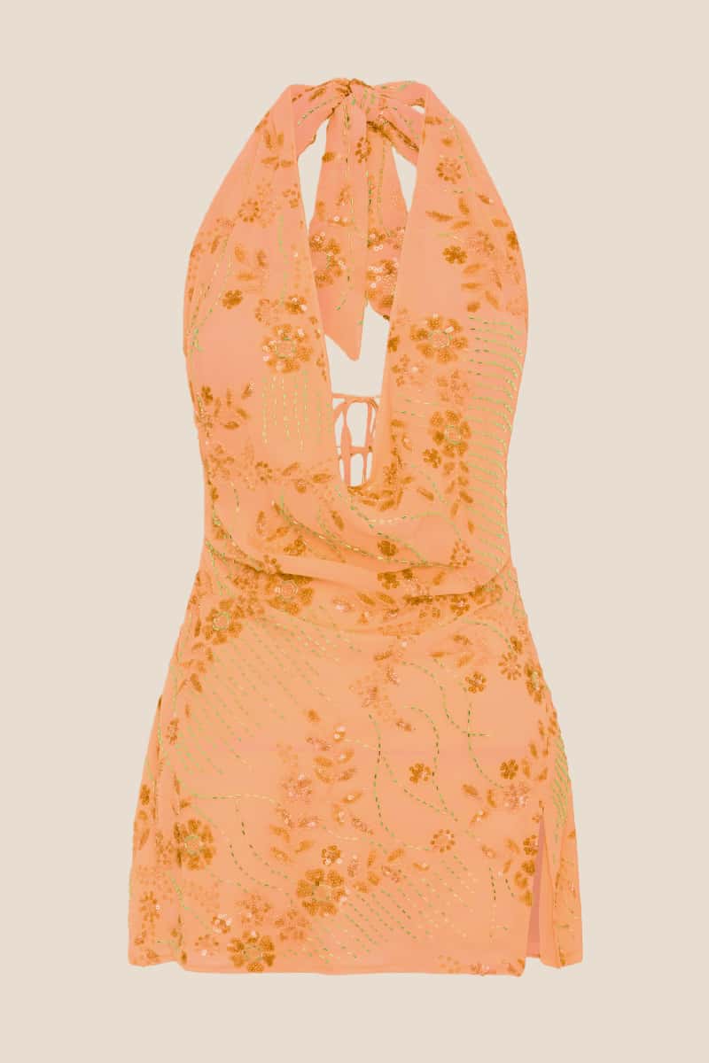 Pink Beaded Cowl Neck Short Dress - Image 4