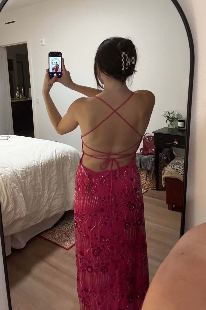 Blue Beaded Straps Fitted Long Dress - Image 5