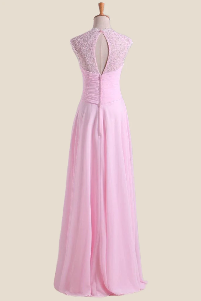 Pink Chiffon Twisted Chiffon Long Bridesmaid Dress - Image 2