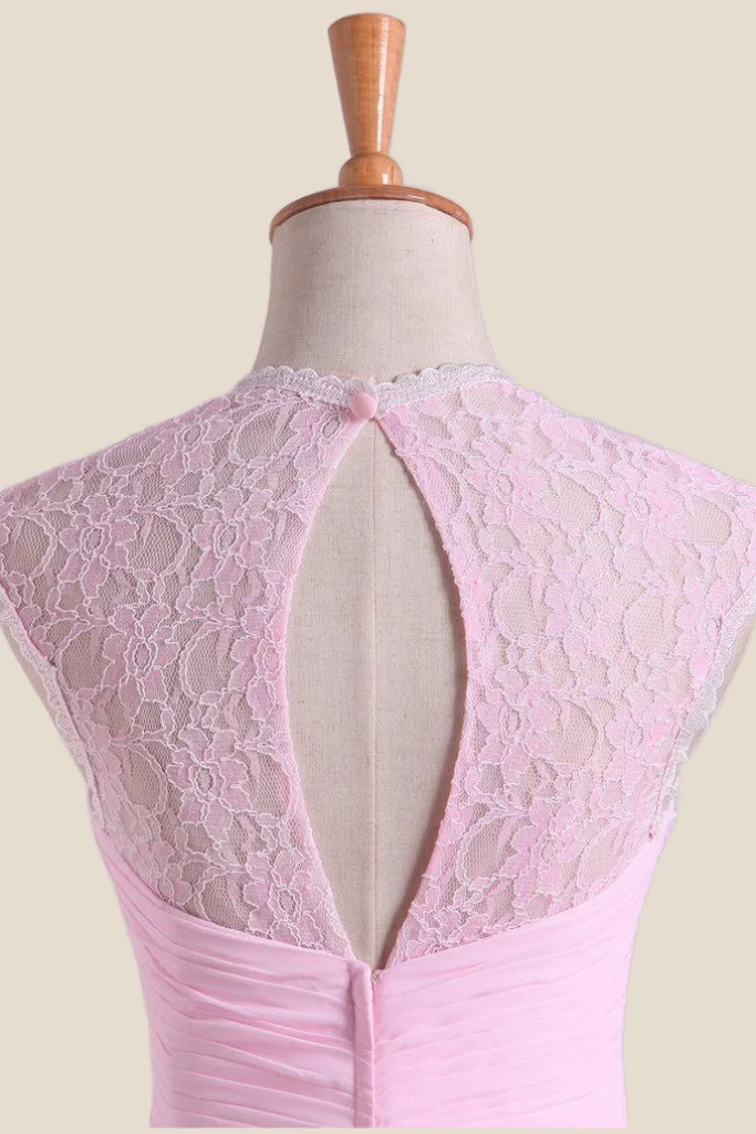 Pink Chiffon Twisted Chiffon Long Bridesmaid Dress - Image 4
