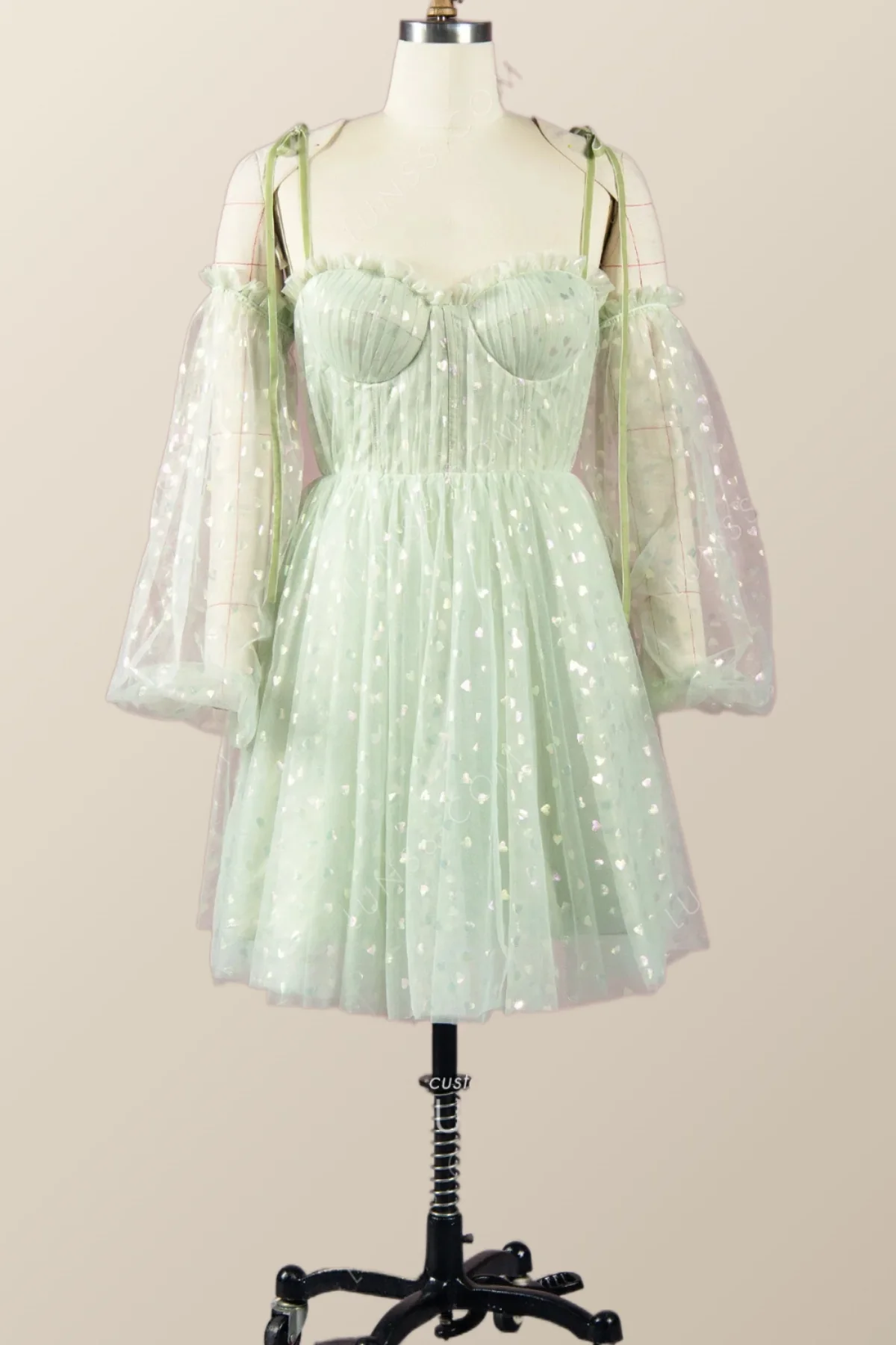 Pink Coset Short Dress with Puffy Sleeves - Image 6
