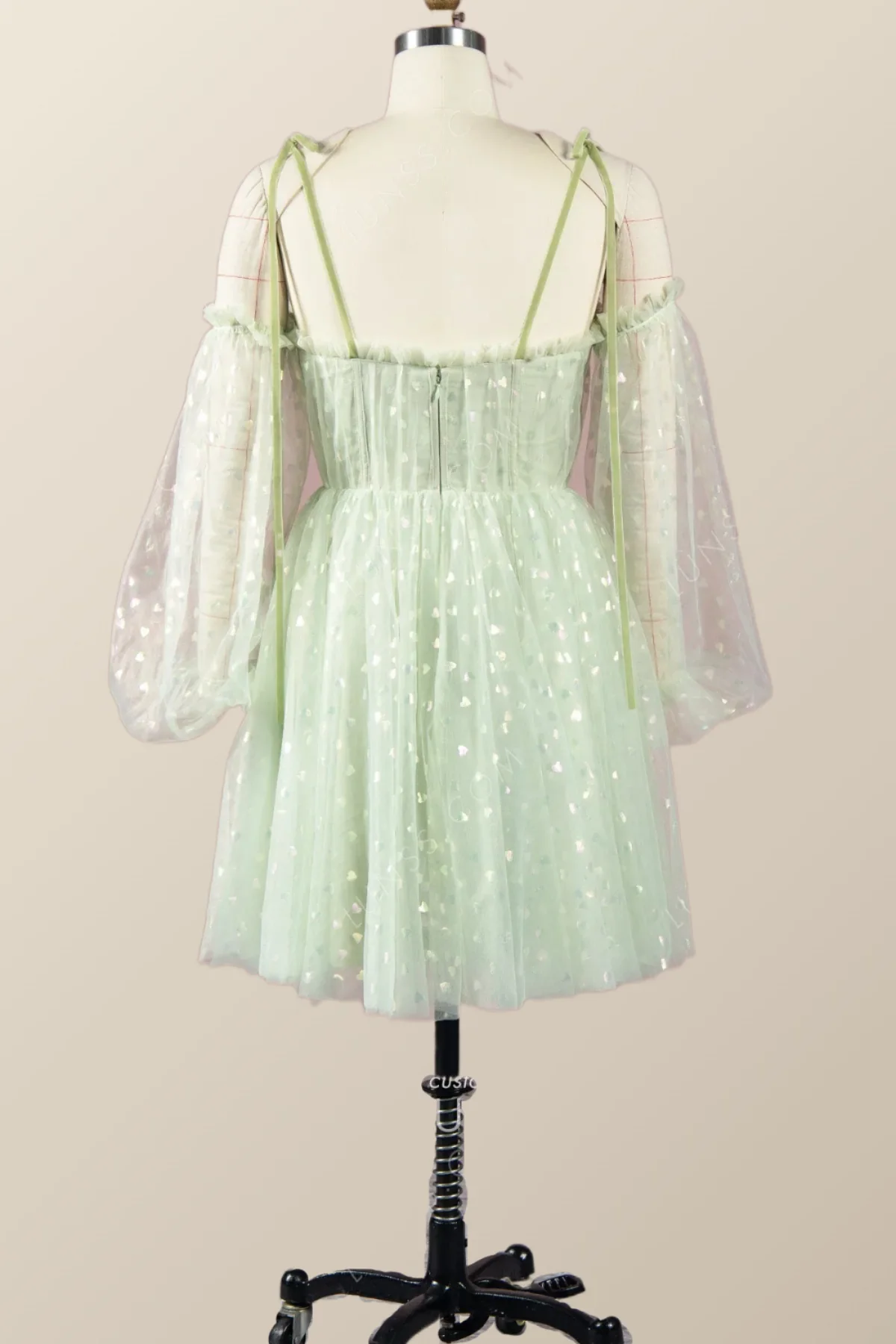 Pink Coset Short Dress with Puffy Sleeves - Image 7