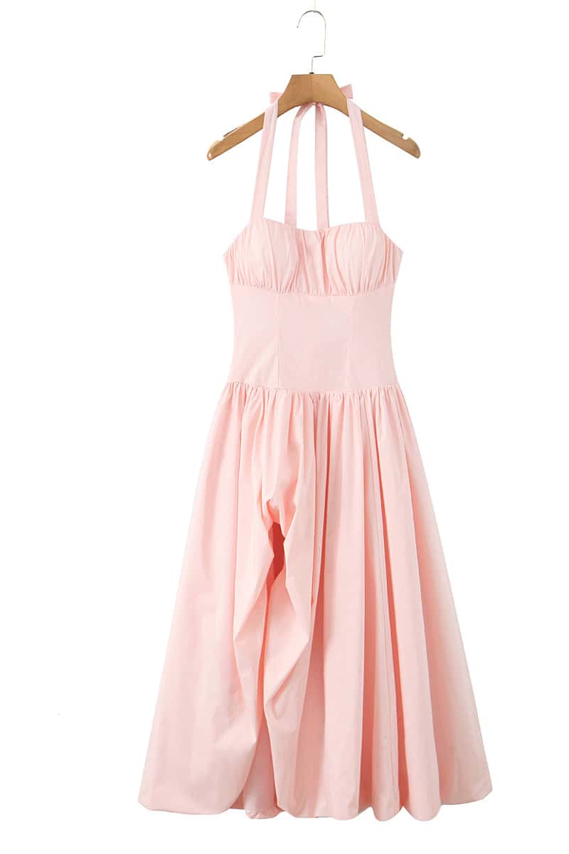 Pink Empire Halter Bubble Long Dress - Image 3