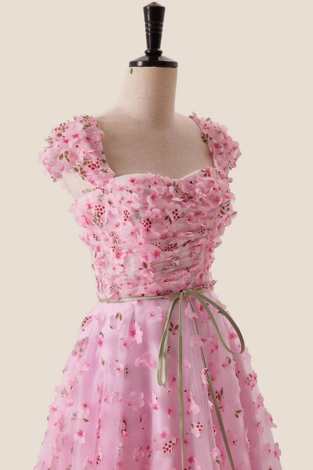Pink Floral Cap Sleeves Long Formal Dress - Image 5