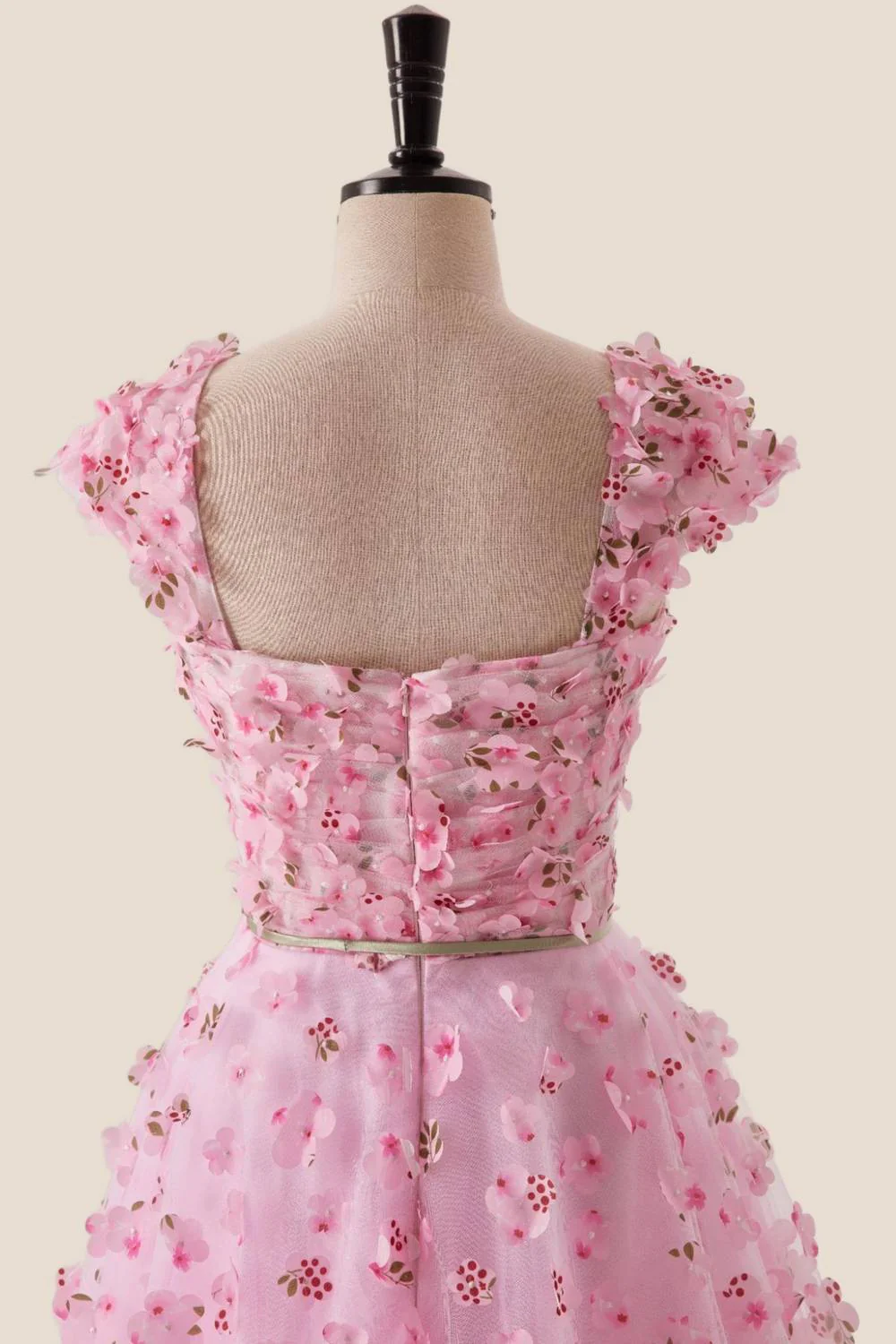 Pink Floral Cap Sleeves Long Formal Dress - Image 6
