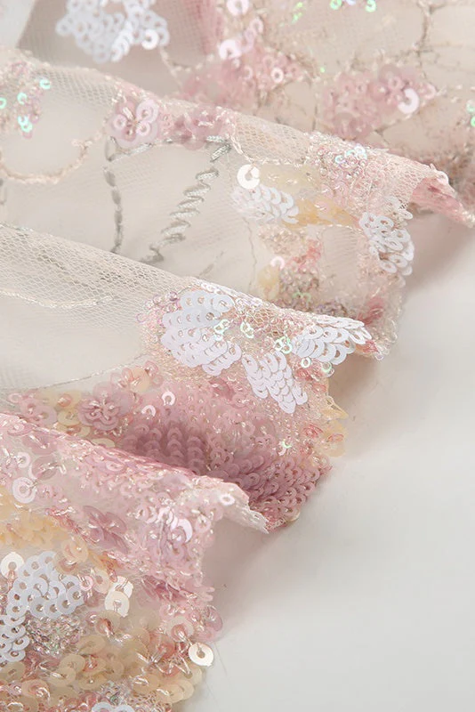 Pink Floral Beaded Sheer Crop Top - Image 6
