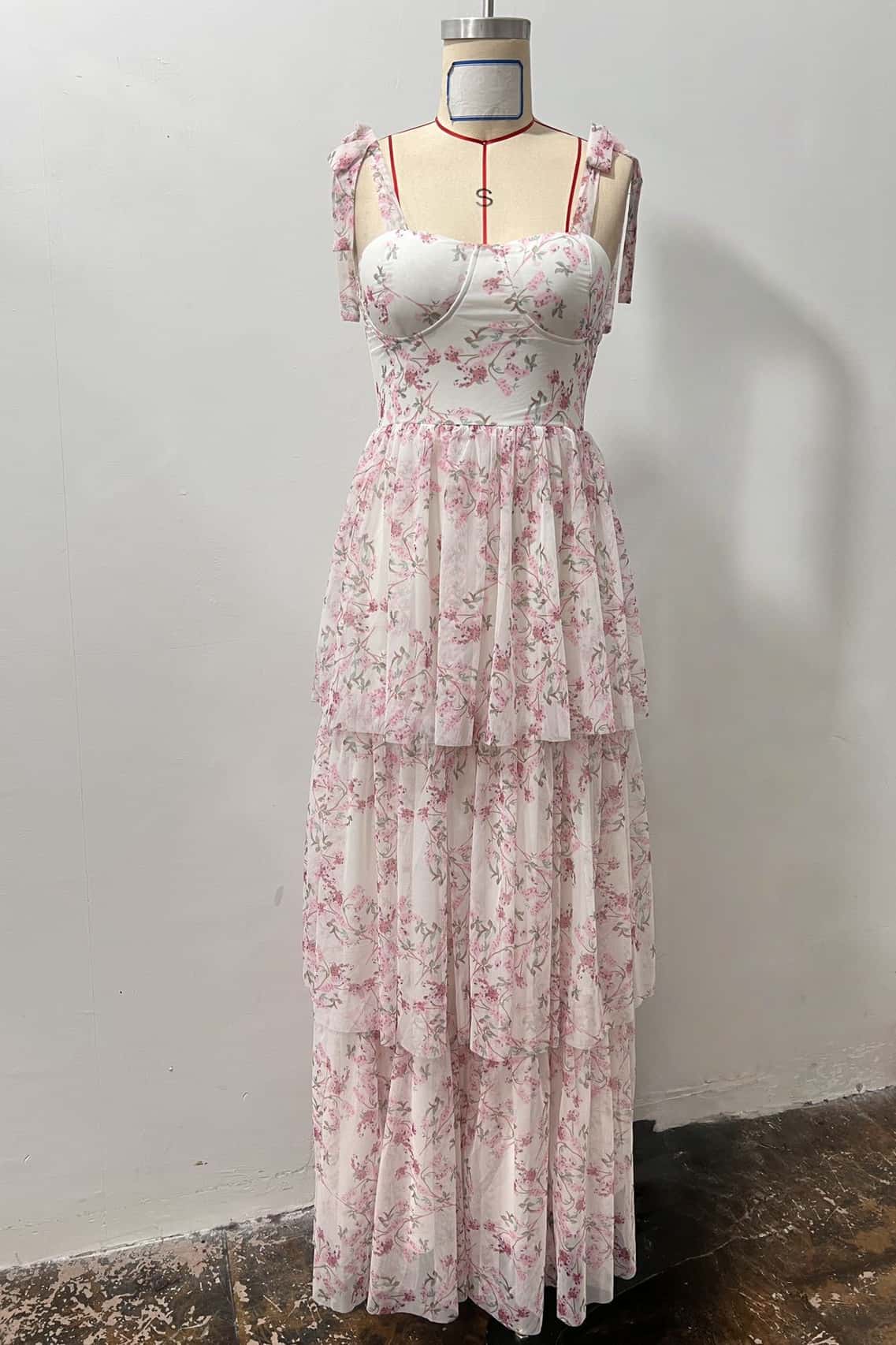 Pink Floral Corset A-line Ruffle Dress - Image 2