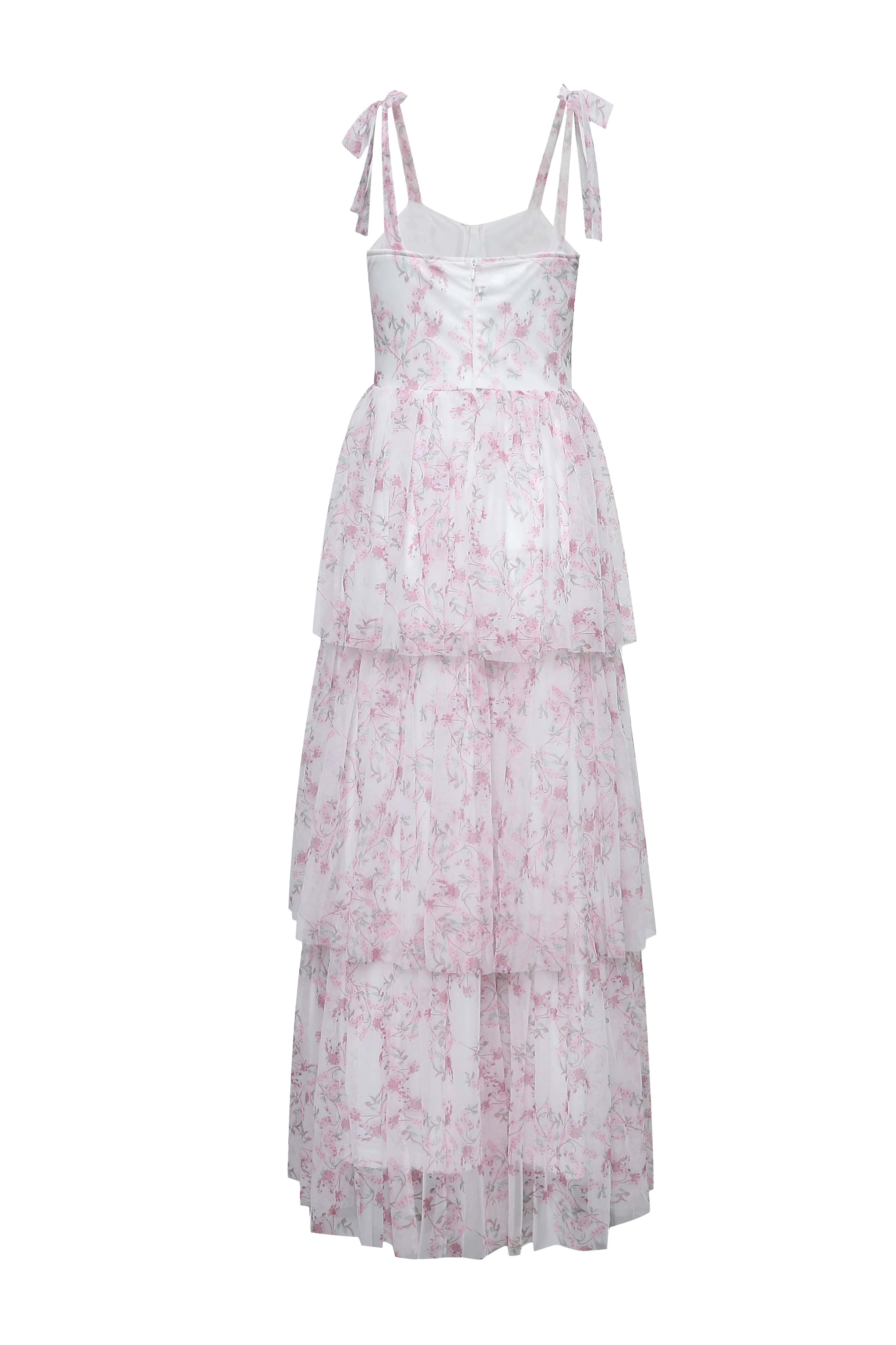 Pink Floral Corset A-line Ruffle Dress - Image 3