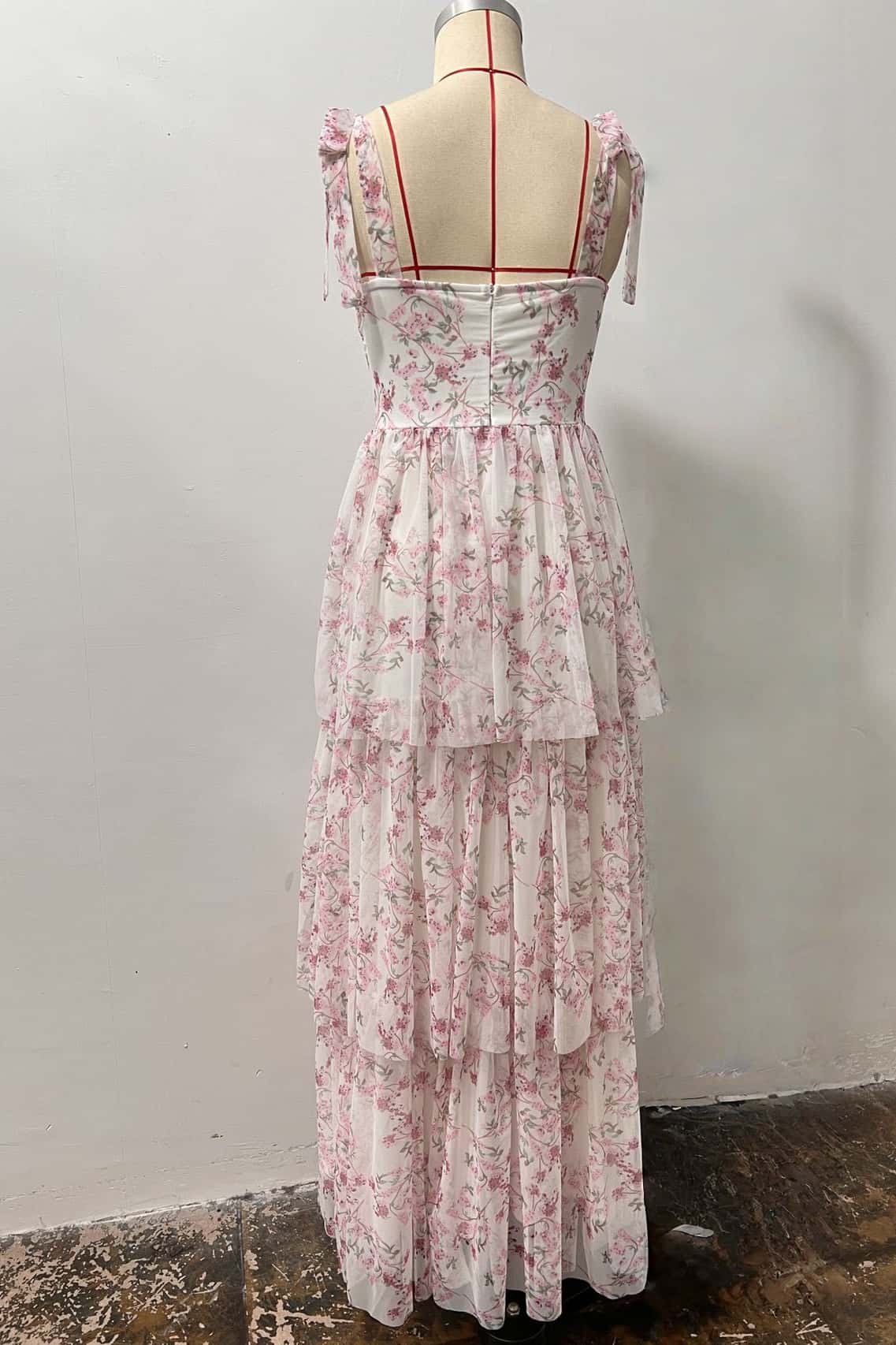 Pink Floral Corset A-line Ruffle Dress - Image 4