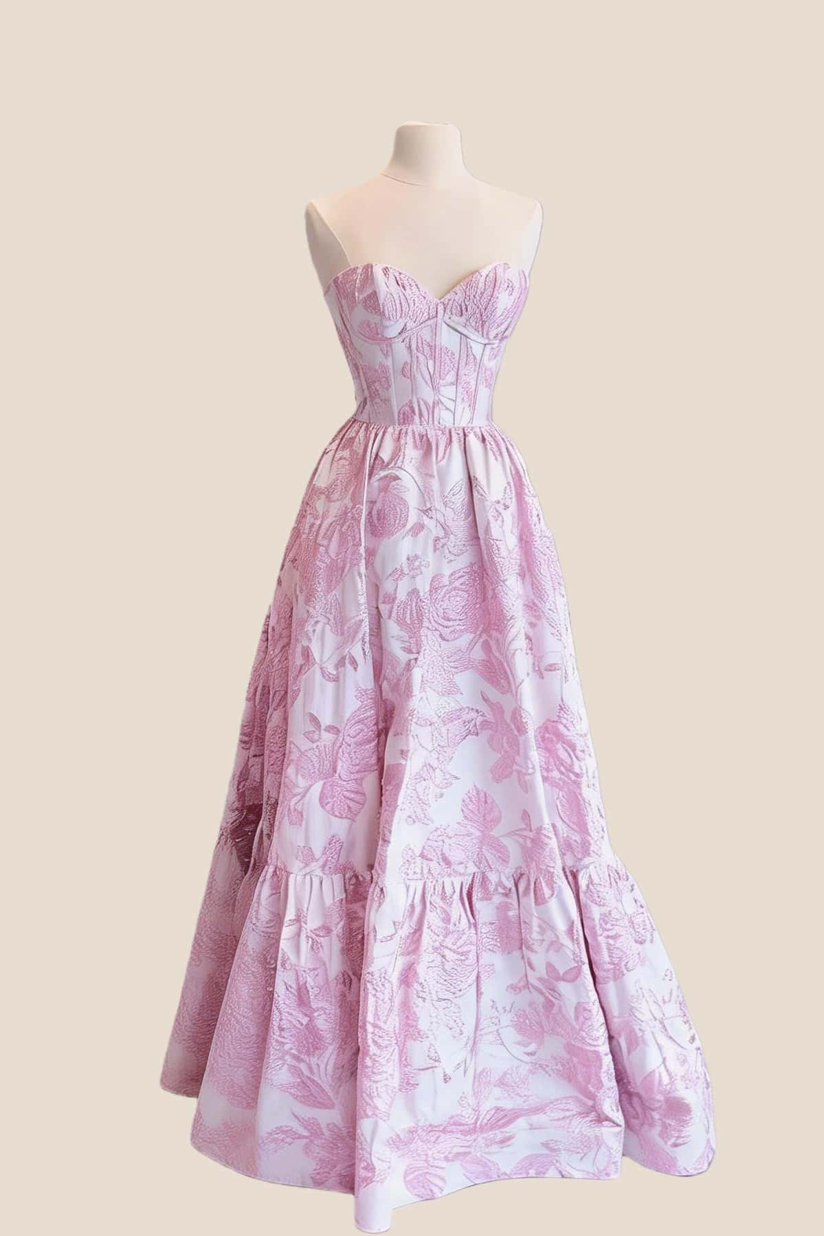Purple Floral Jacquard Sweetheart A-line Dress - Image 3