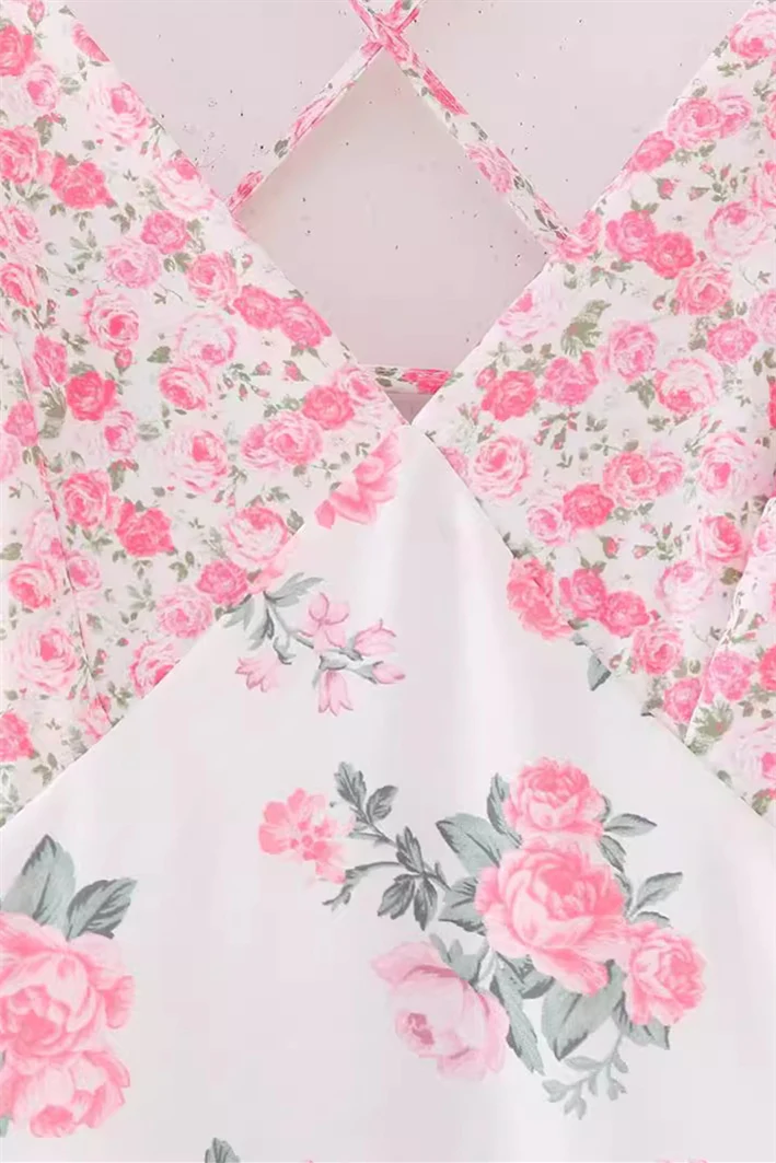 Pink Floral Print Ruffles Long Summer Dress - Image 3