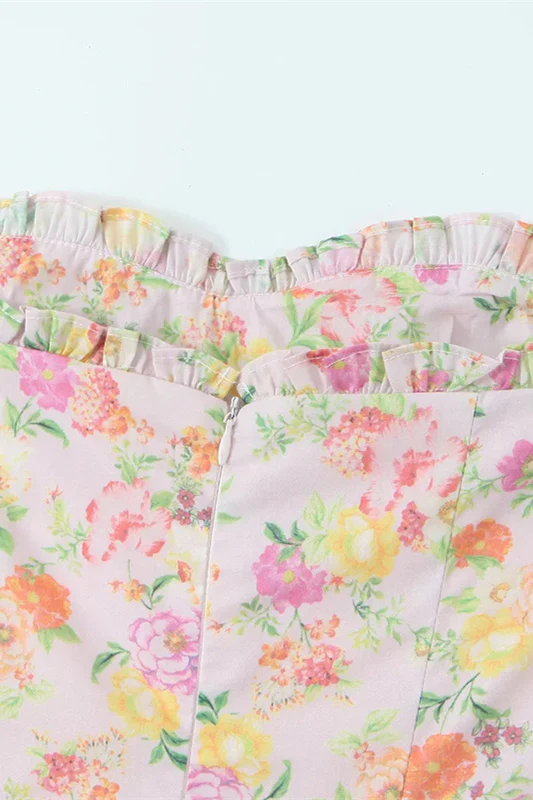 Pink Floral Print Long Dress with Boning - Image 10