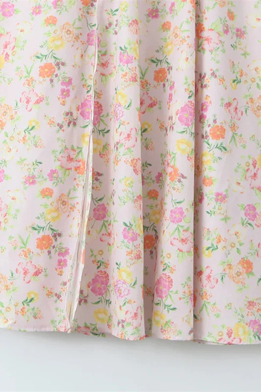Pink Floral Print Long Dress with Boning - Image 11