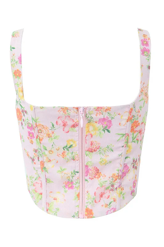 Pink Floral Print Long Dress with Boning - Image 4