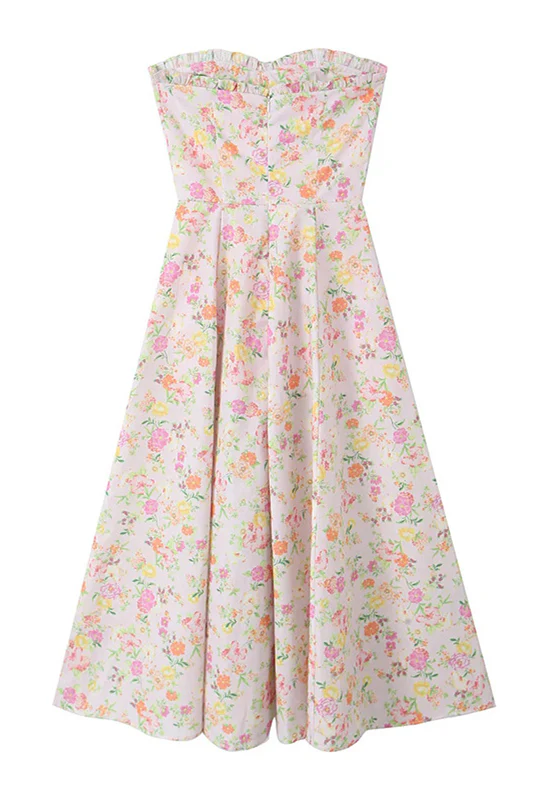 Pink Floral Print Long Dress with Boning - Image 8