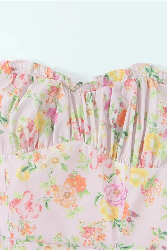 Pink Floral Print Long Dress with Boning - Image 9